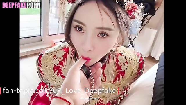 Fake Yang Mi sucks cock in a beautiful costume (深度伪造 杨幂)