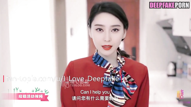 Hot, fake stewardess Fan Bingbing made blowjob before flight / 范冰冰 深度伪造