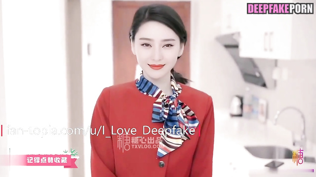 Hot, fake stewardess Fan Bingbing made blowjob before flight / 范冰冰 深度伪造