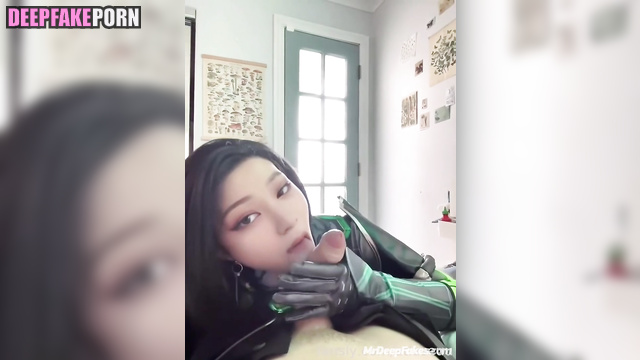 Snowbabyyx sucking cock in too hot fetish suit, fakeapp