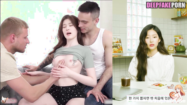 Three white guys fucked lustful korean star Minju (アイズワン インターネットの有名人)