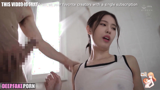 Football team cumed in her mouth in the bathroom, fake Jiwoo (지우 엔믹스)