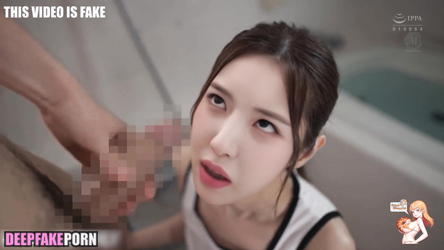 Football team cumed in her mouth in the bathroom, fake Jiwoo (지우 엔믹스)