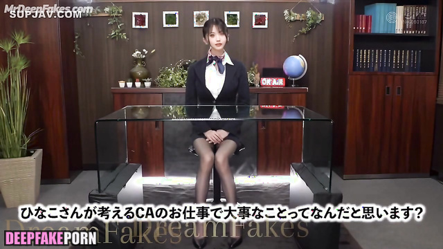 News anchor 本物の偽物 Wonyoung cums from my hands while she is on airアイヴ IVE real fake
